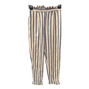 Topshop Blue Cream Striped Paperbag Waist Pants Size 2 | Cropped Summer Trousers